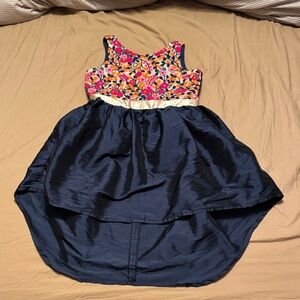 A.T.U.N Navy High Low Dress with Floral Embroidery - Size 7/8
